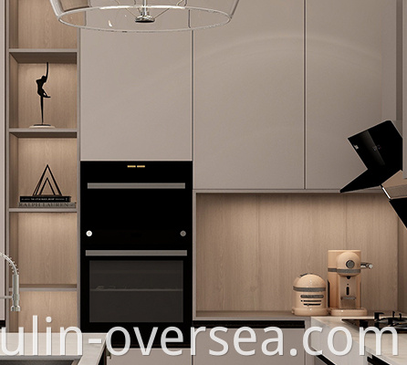 Modern wood grain and lacquer combination kitchen cabinet